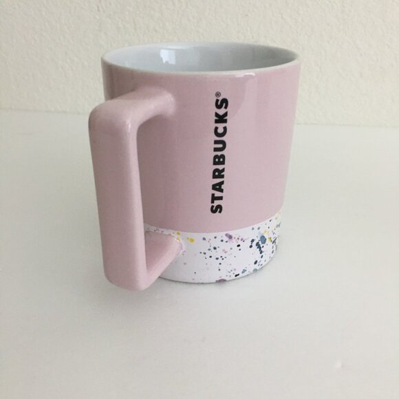 STARBUCKS Valentine's Pink White Paint Splatter Ceramic 12 oz Mug 2017 - Picture 2 of 8